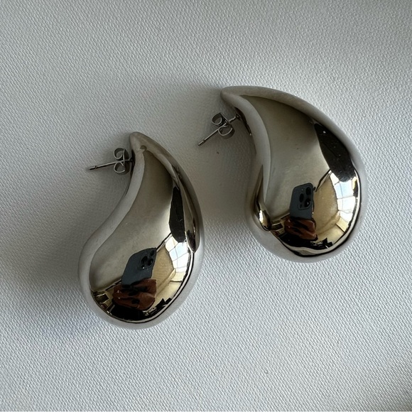 14K White Gold Plated Large Teardrop Earrings - Picture 8 of 12